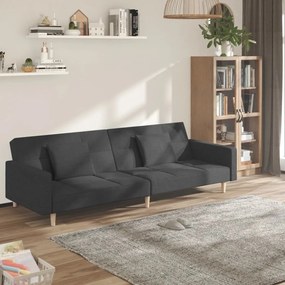 337428 vidaXL Canapea extensibilă cu 2 locuri, 2 perne, gri închis, textil