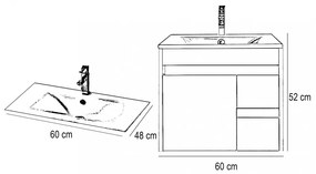 Mobilier de baie Luna 60 inferior cu lavoar, stejar Sonoma-alb