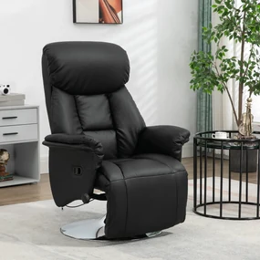 HOMCOM Fotoliu de relaxare rabatabil pivotant suport de picior reglabil, pana la 150 kg, pentru sufragerie, dormitor, negru | Aosom Romania