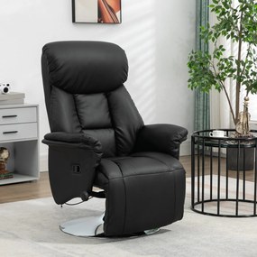 HOMCOM Fotoliu de relaxare rabatabil pivotant suport de picior reglabil, pana la 150 kg, pentru sufragerie, dormitor, negru | Aosom Romania