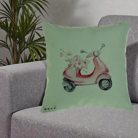 Perna Decorativa Scuter Roz cu Flori Acuarela, 40x40 cm, Verde, Husa Detasabila, Perna Inclusa, BEKZ®