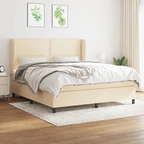 vidaXL Pat continental cu saltea, crem, 180x200 cm, textil