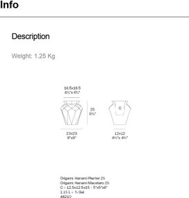 Ghiveci plante design decorativ modern exterior/interior ORIGAMI HANAMI 23x23x25cm