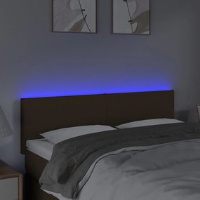 Tablie de pat cu LED, maro inchis, 144x5x78 88 cm, textil 1, Maro inchis, 144 x 5 x 78 88 cm