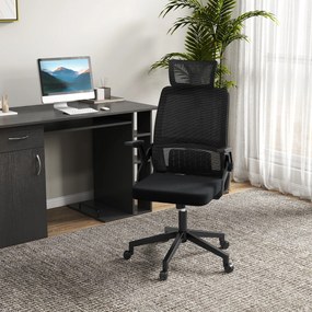 Vinsetto Fotoliu de birou reglabil cu husa din plasa poliester, spatar ergonomic inclinabil pivotant Negru | Aosom Romania