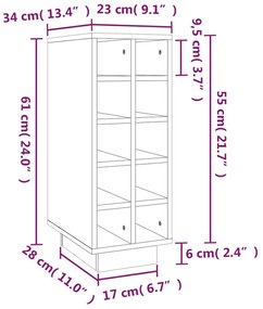 Dulap de vinuri, alb, 23x34x61 cm, lemn masiv de pin Alb, 1