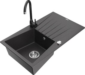 Mexen Cesar chiuvetă de granit cu o cuvă și picurător și baterie de bucătărie Telma, negru pătat - 6514-76-670200-70