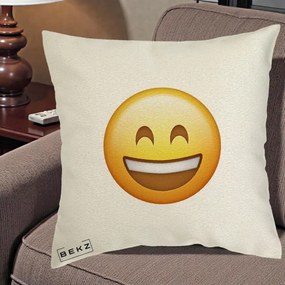 Perna Decorativa Emoji Zambet Mare, 40x40 cm, Ecru, Husa Detasabila, Perna Inclusa, BEKZ®