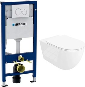 Set rezervor WC cu cadru incastrat Geberit Duofix cu set fixare si clapeta alba Delta20 plus vas WC Rune Ivaldi Grande alb cu capac slim softclose