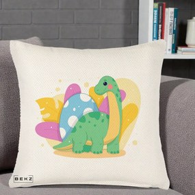 Perna Personalizata Dinozaur cu Ou Pastelat, 40x40 cm, Crem Reliefat, Husa Detasabila, Perna Inclusa, BEKZ®