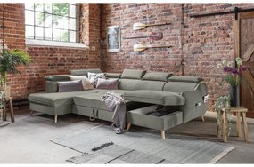 Colțar gri deschis extensibil cu tapițerie din catifea (cu colț pe partea stângă /în formă de "U") Sweet Harmony – Miuform