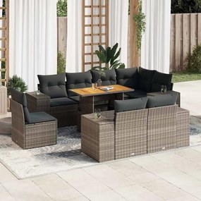 vidaXL Set canapele de grădină, 9 piese, cu perne, gri, poliratan