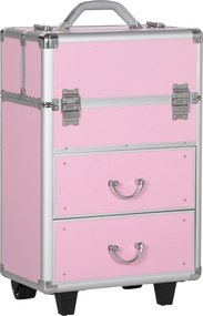 HOMCOM Husă pentru Călătorii de Machiaj, Cărucior Mare de Depozitare pentru Produse Cosmetice, 37x23x59 cm, Roz | Aosom Romania
