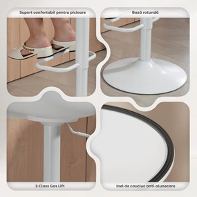 HOMCOM Set de 2 Scaune de Bar Rotative cu Spătar și Înălțime Reglabilă Alb | Aosom Romania