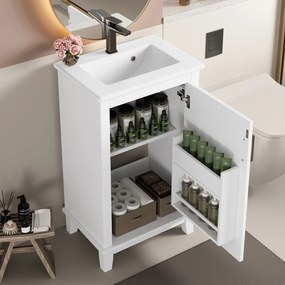 Dulap de baie independent cu lavoar ceramic integrat, rafturi ajustabile, 51x34x83 cm, Alb