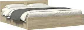 vidaXL Cadru de pat cu tăblie stejar sonoma 200x200 cm lemn prelucrat
