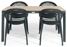 Set mobilier de grădină pentru 4 persoane cu scaune negre Joanna și masă Thor, 147 x 90 cm