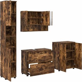 vidaXL Set de mobilier pentru baie cu sertar 4 pcs Stejar fumuriu