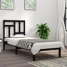 Cadru de pat, 100x200 cm, negru, lemn masiv de pin Negru, 100 x 200 cm