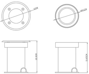 Spot incastrabil de exterior din otel inoxidabil GU10 si protectie IP67 rotund STYLE II 31100 GL