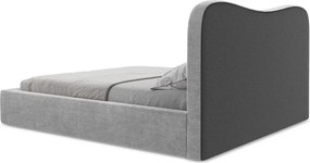 Pat matrimonial gri deschis tapițat cu spațiu de depozitare cu somieră 160x200 cm Kahai – Makamii