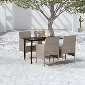 3099319 vidaXL Set de masă pentru grădină, 5 piese, cu perne, bej și negru