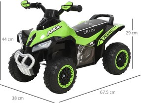 HOMCOM Mini ATV, Motocicletă pentru Copii 18-36 Luni cu Melodii Integrate și Ghidon Larg, 67,5x38x44 cm, Verde | Aosom Romania