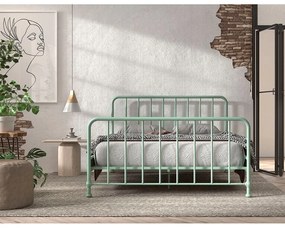Pat matrimonial verde din metal cu somieră 160x200 cm BRONXX – Vipack