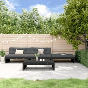 vidaXL Set mobilier de grădină cu perne, 4 piese, negru, lemn masiv