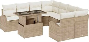 vidaXL Set de canapele pentru grădină cu pernă 9 pcs Bej Poli Rattan