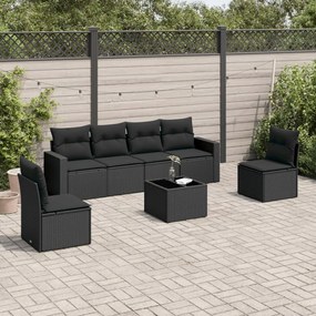 3251152 vidaXL Set canapele de grădină cu perne, 7 piese, negru, poliratan