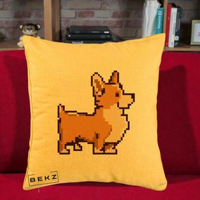 Perna Personalizata Corgi Pixel Art, 40x40 cm, Galben, Husa Detasabila, Perna Inclusa, BEKZ®