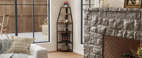 RVI5 - Rafturi Vin pentru colt, 42 cm, depozitare vin, raft stil industrial, bucatarie, living, dining - Negru - Maro