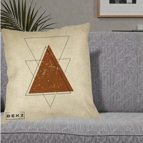 Perna Decorativa Geometric Triunghiuri Sacred, 40x40 cm, Crem, Husa Detasabila, Perna Inclusa, BEKZ®