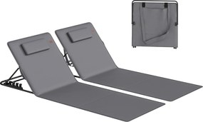 Outsunny Set de 2 șezlonguri de plajă cu spătar reglabil, pliabile și ușoare, cu pernă și buzunar de depozitare | Aosom Romania