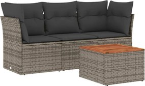 vidaXL Set canapea de grădină cu perne, 4 piese, gri, poliratan