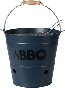 Găleată grătar BBQ portabilă Ø26 cm, metal zincat, culoare bleumarin mat, cu grătar și mâner, pentru camping și picnic