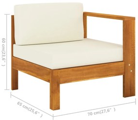 Set mobilier gradina perne alb crem, 9 piese, lemn masiv acacia Crem, colt + 7x mijloc + masa, 1