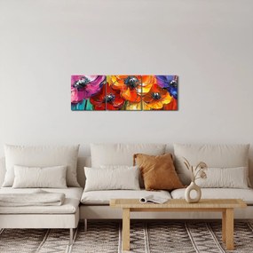 Tablou - Cinci flori colorate (cu ceas) (90x30 cm)