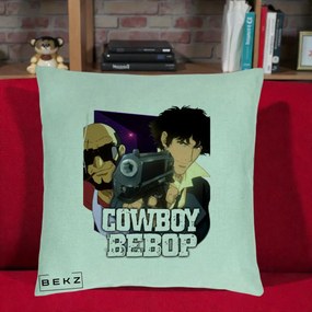Perna Personalizata Cowboy Bebop Spike si Jet Poster, 40x40 cm, Verde Menta, Husa Detasabila, Perna Inclusa, BEKZ®