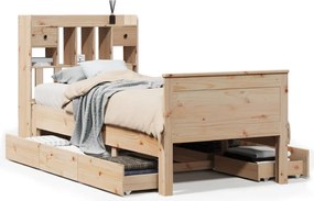 vidaXL Pat cu bibliotecă fără saltea, 90x190 cm, lemn masiv de pin