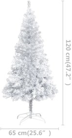 Pom de Craciun artificial cu LED suport, argintiu, 120 cm PET Argintiu, 120 x 65 cm, 1