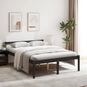 Cadru de pat dublu 4FT6,negru, 135x190 cm, lemn masiv de pin Negru, 135 x 190 cm