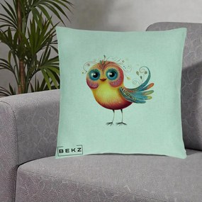Perna Decorativa Pasare Vibranta cu Aripi Ornamentale, 40x40 cm, Verde Menta, Husa Detasabila, Perna Inclusa, BEKZ®