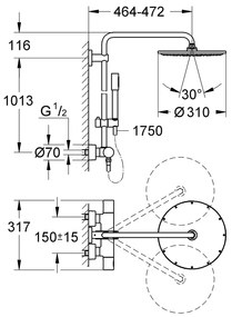 Coloana de dus Grohe Rainshower Rainshower System 310, baterie termostatata, 101cm, crom - 27966000