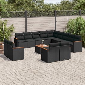 3226531 vidaXL Set mobilier de grădină cu perne, 14 piese, negru, poliratan