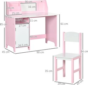 HOMCOM Set Masă și Scaune pentru Copii 5-8 Ani cu Spațiu de Depozitare, Tablă și Scaun, 90x45x85 cm, Roz | Aosom Romania