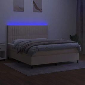 Pat cu arcuri, saltea si LED, crem, 180x200 cm, textil Crem, 180 x 200 cm, Benzi verticale