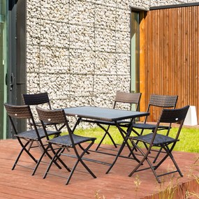 Set Mobilier Pe Rattan cu Masa de Pranz 120×70×71cm si 6 Scaune Pliabile de Gradina 61×46×84cm, Maro Outsunny | Aosom Romania