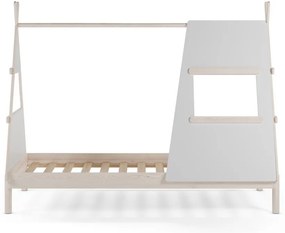 Pat pentru copii crem de tip casă din lemn de pin cu somieră 90x200 cm Enola – Marckeric